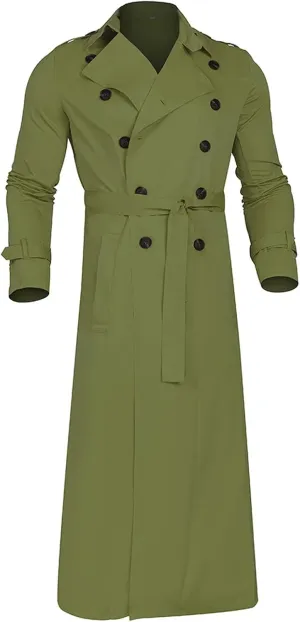 Men's Fall Trench Coat Fashion Easy Notch Lapel Business Casual Jacket Solid Color Long Pea Coat Windbreaker Overcoat