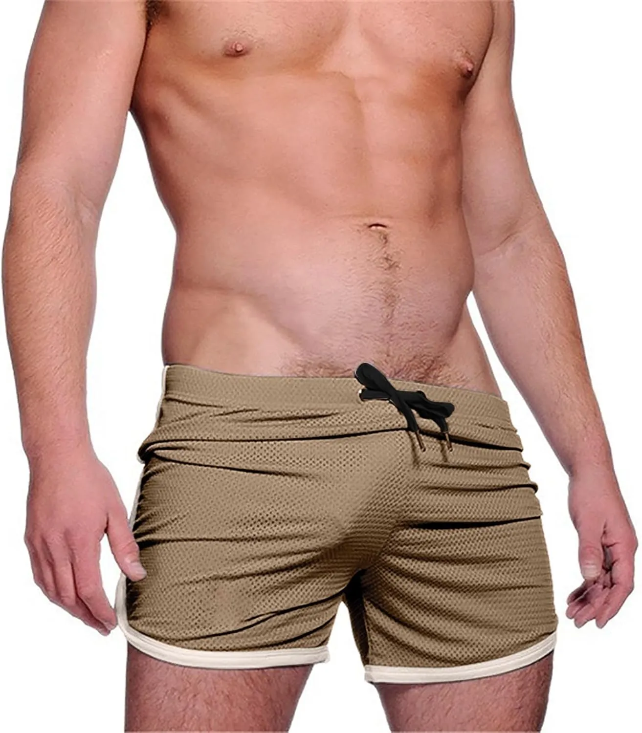Mens Shorts Summer Breathable Quick Drying Gym Shorts Elastic Waist Drawstring Running Shorts Casual Mesh Beach Shorts