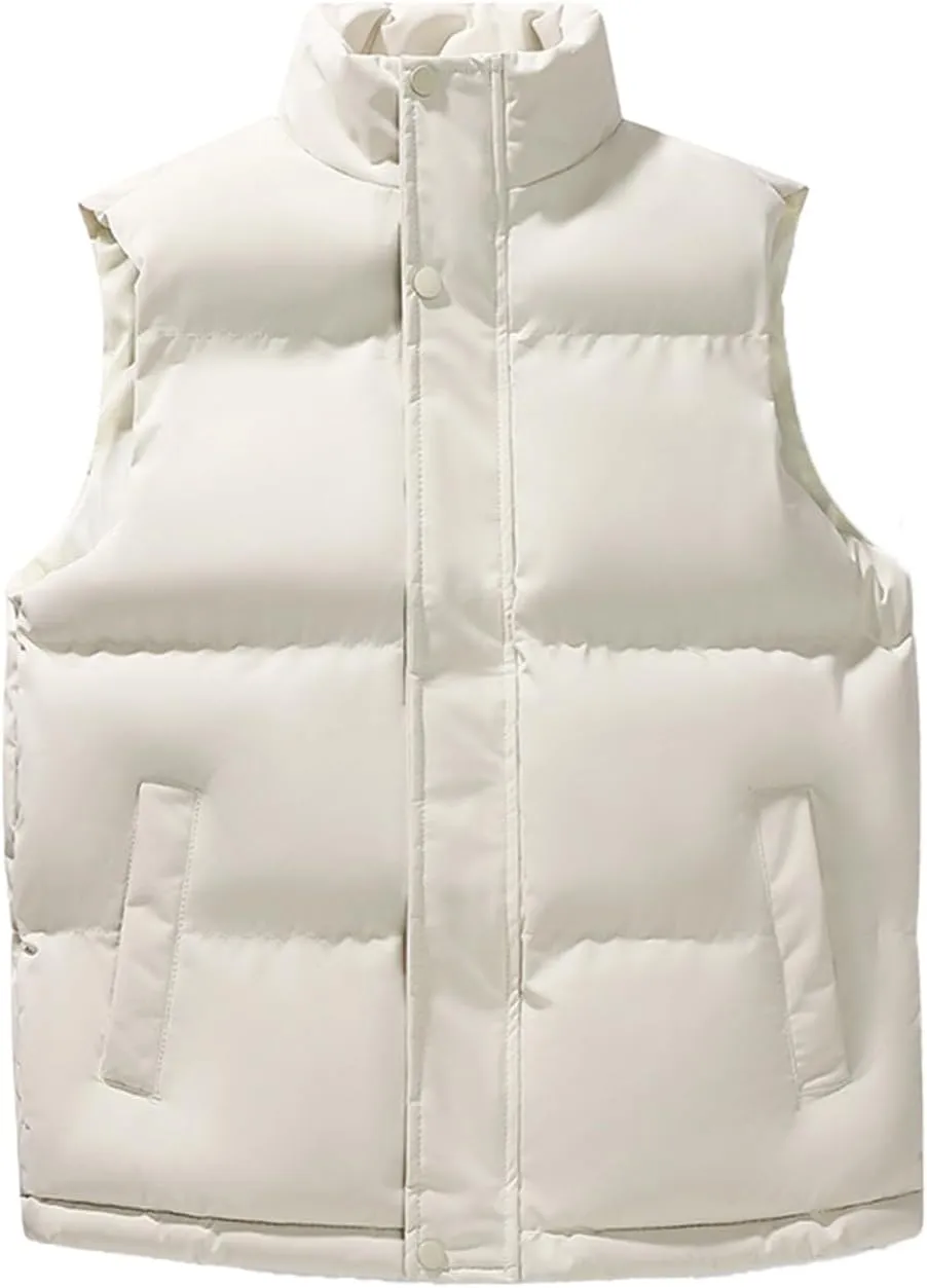 Mens Thicken Puffer Vest Coats Button Full Zip Stand Collar Solid Gilet Jacket Outdoor Mountain Warm Vests Outwear