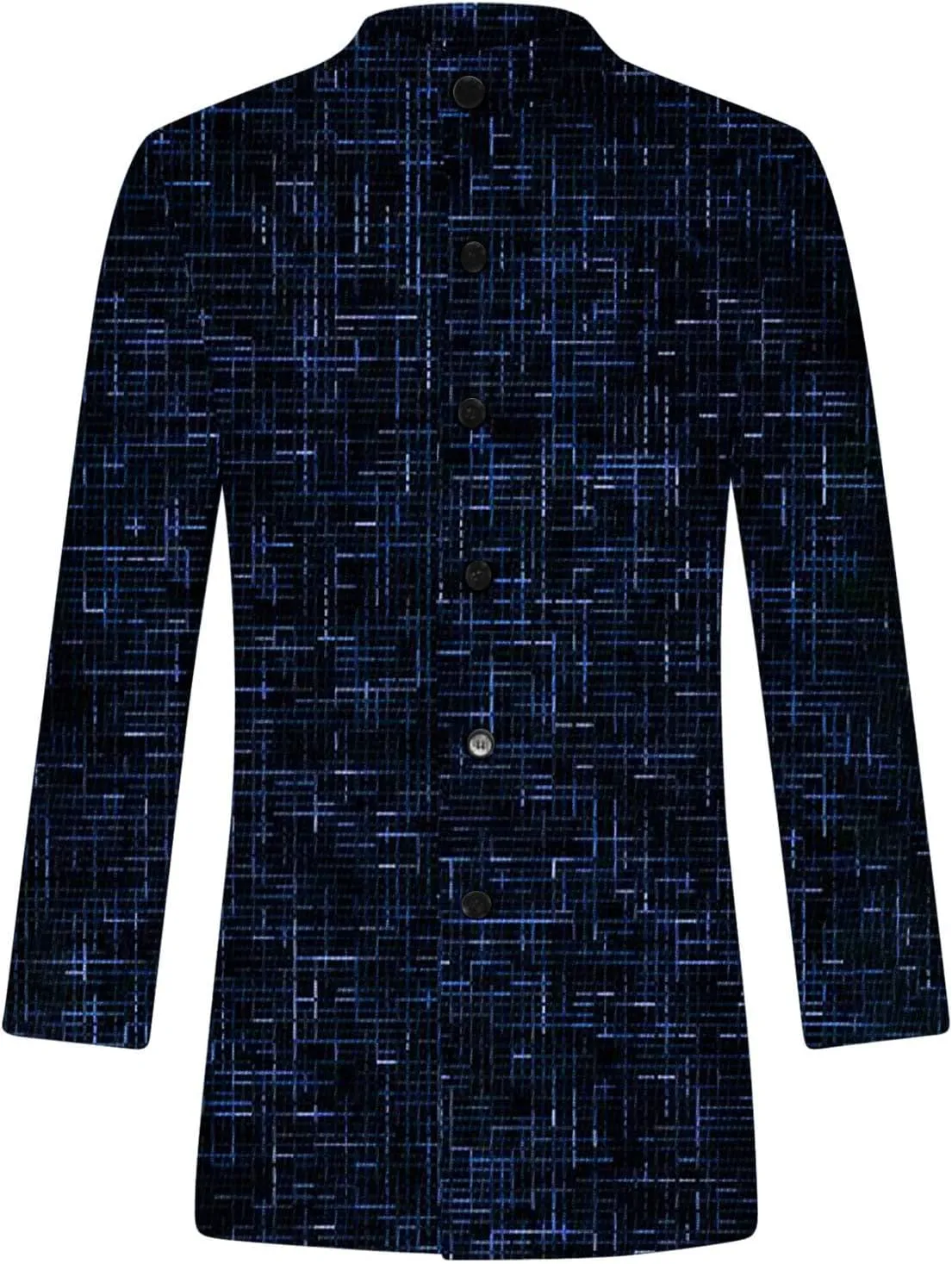 Mens Trench Coat Classic Printed Pea Coat Winter Long Single Breasted Classic Stylish Business Cardigan Overcoat