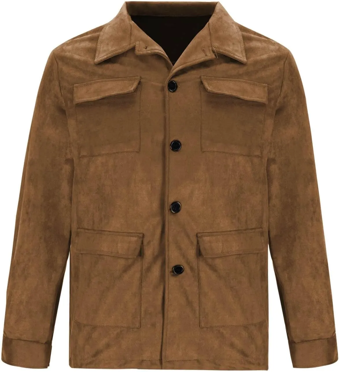 Mens Trucker Suede Leather Jacket Vintage Western Cowboy Coat Casual Button Down Utility Uniform Work Shirt Shackets