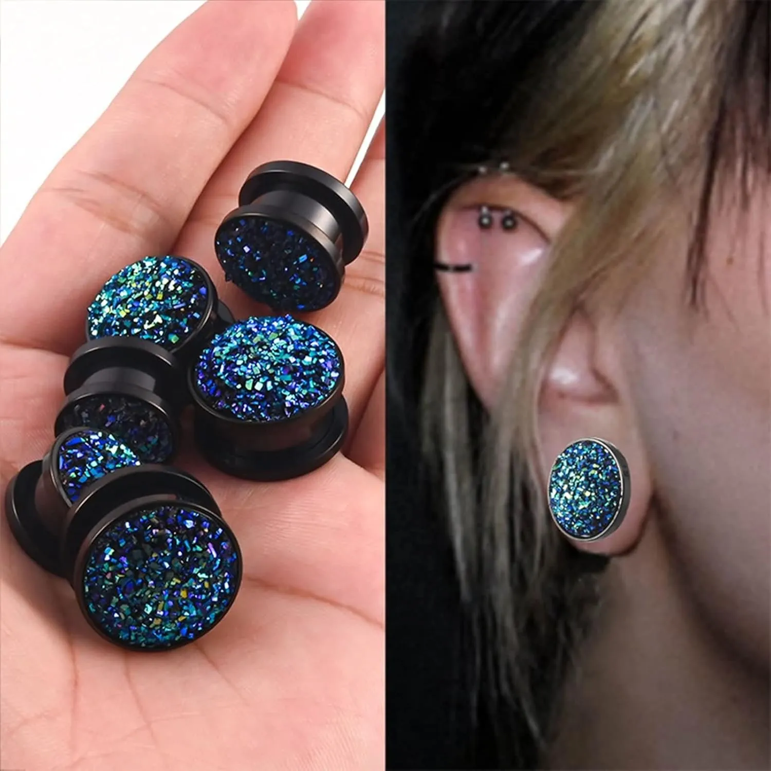 Mens Tunnels for Ears, Stainless Steel Piercing Jewelry Round Expander Stretcher Piercing Jewelry