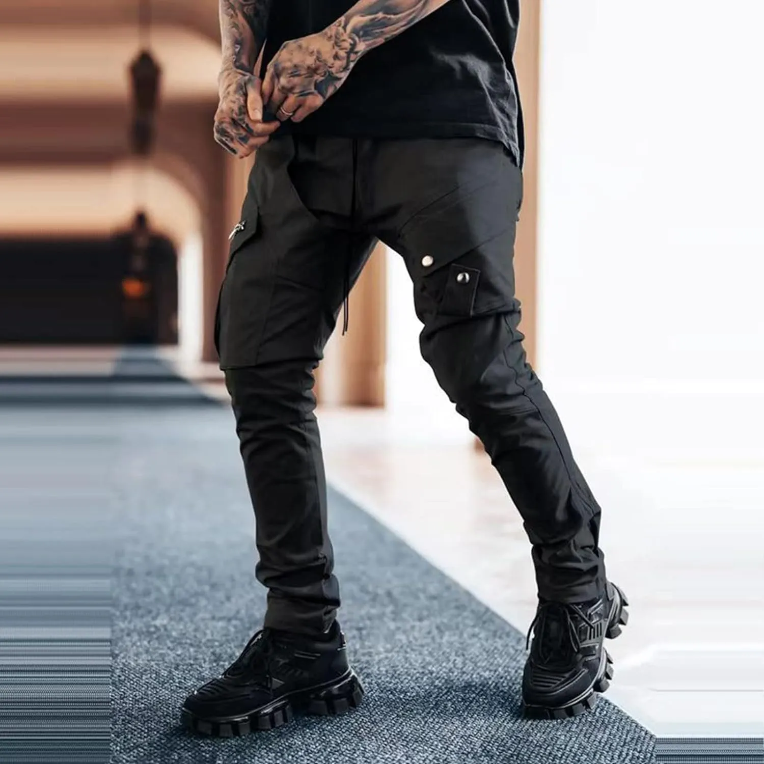 Mens Workout Cargo Sweatpants Men's Winter Fleece Pants Sherpa Lined Warm Sweatpants Active Running Jogger Outdoor