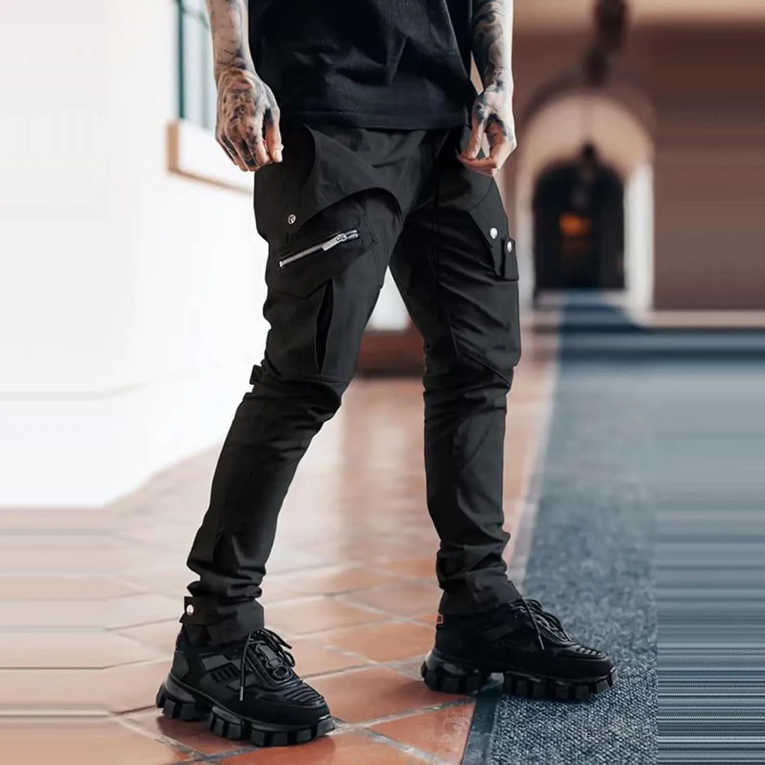 Mens Workout Cargo Sweatpants Men's Winter Fleece Pants Sherpa Lined Warm Sweatpants Active Running Jogger Outdoor