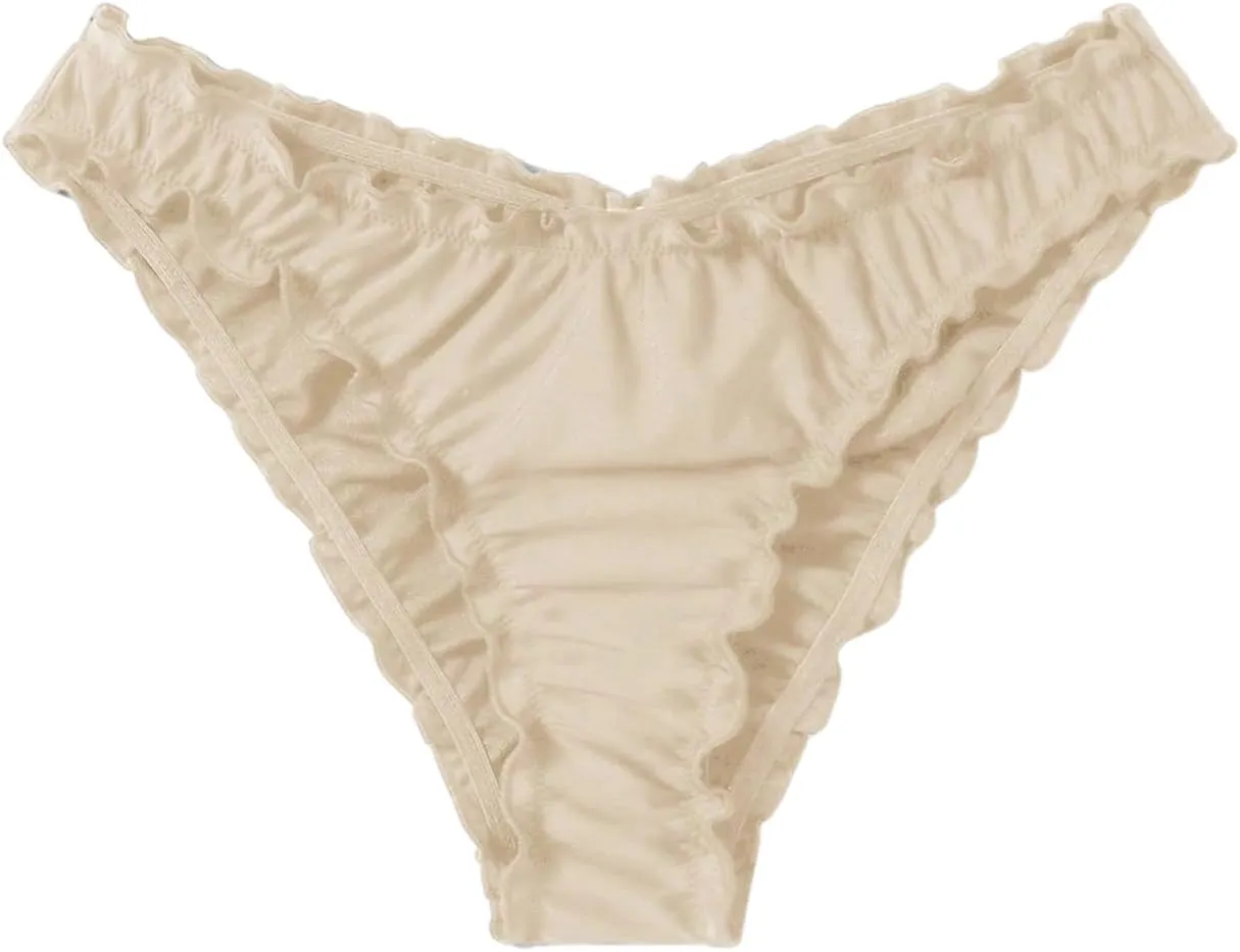 Milumia Women's Bikini Bottoms Solid Ruched Lettuce Trim Swim Bottom Swimwear