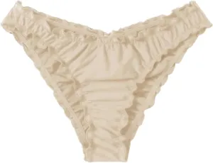 Milumia Women's Bikini Bottoms Solid Ruched Lettuce Trim Swim Bottom Swimwear