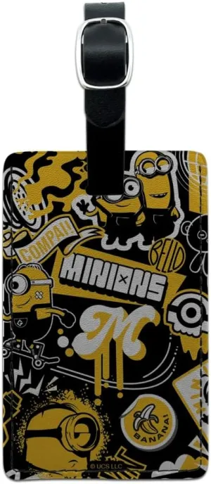 Minions Icon Pattern Rectangle Leather Luggage Card Suitcase Carry-On ID Tag