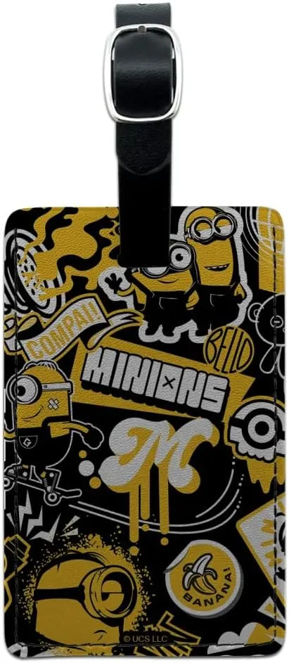 Minions Icon Pattern Rectangle Leather Luggage Card Suitcase Carry-On ID Tag