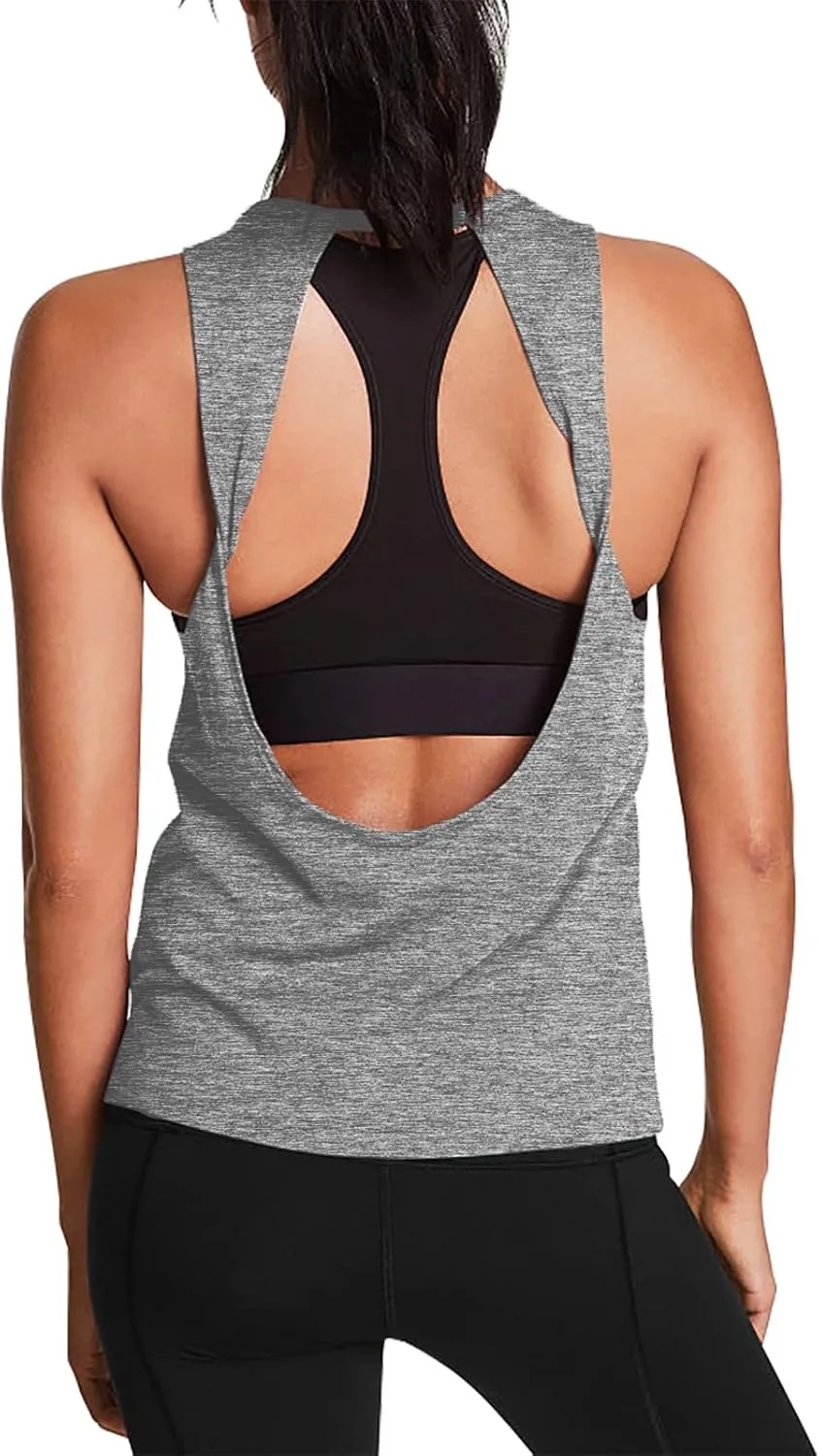 Mippo Workout Tops for Women Open Back Yoga Shirts Tank Tops Athletic Tops Gym Workout Clothes