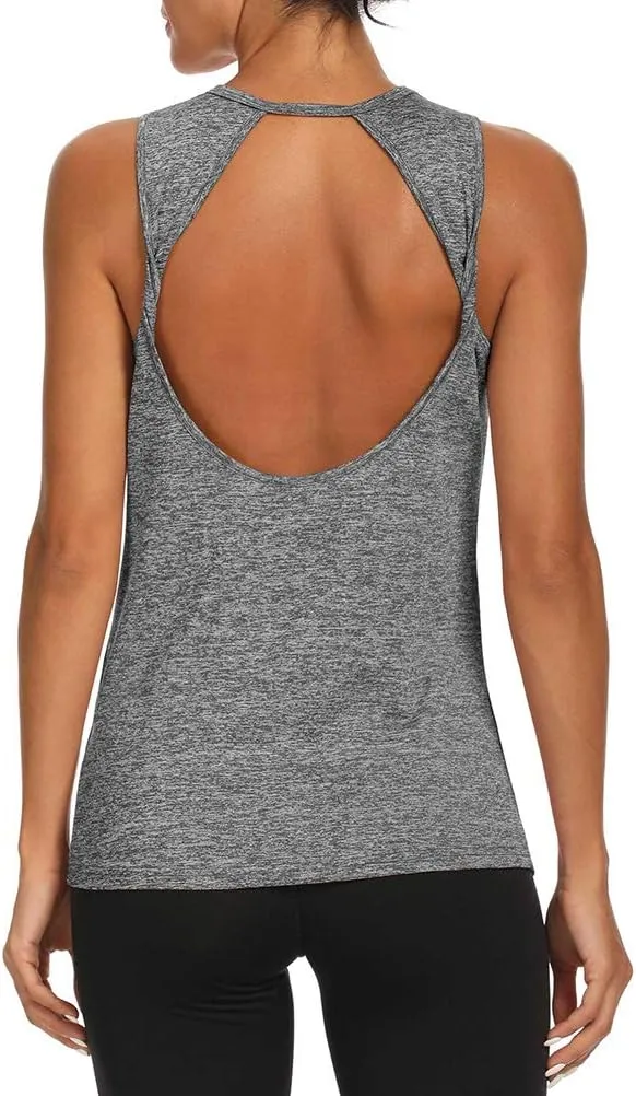 Mippo Workout Tops for Women Open Back Yoga Shirts Tank Tops Athletic Tops Gym Workout Clothes