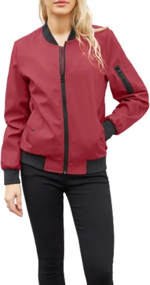 Miyaomn Womens Lightweight Bomber Jacket Casual Solid Long Sleeve Fall Coat Outfits Zip Up Outerwear Windbreaker with Pockets