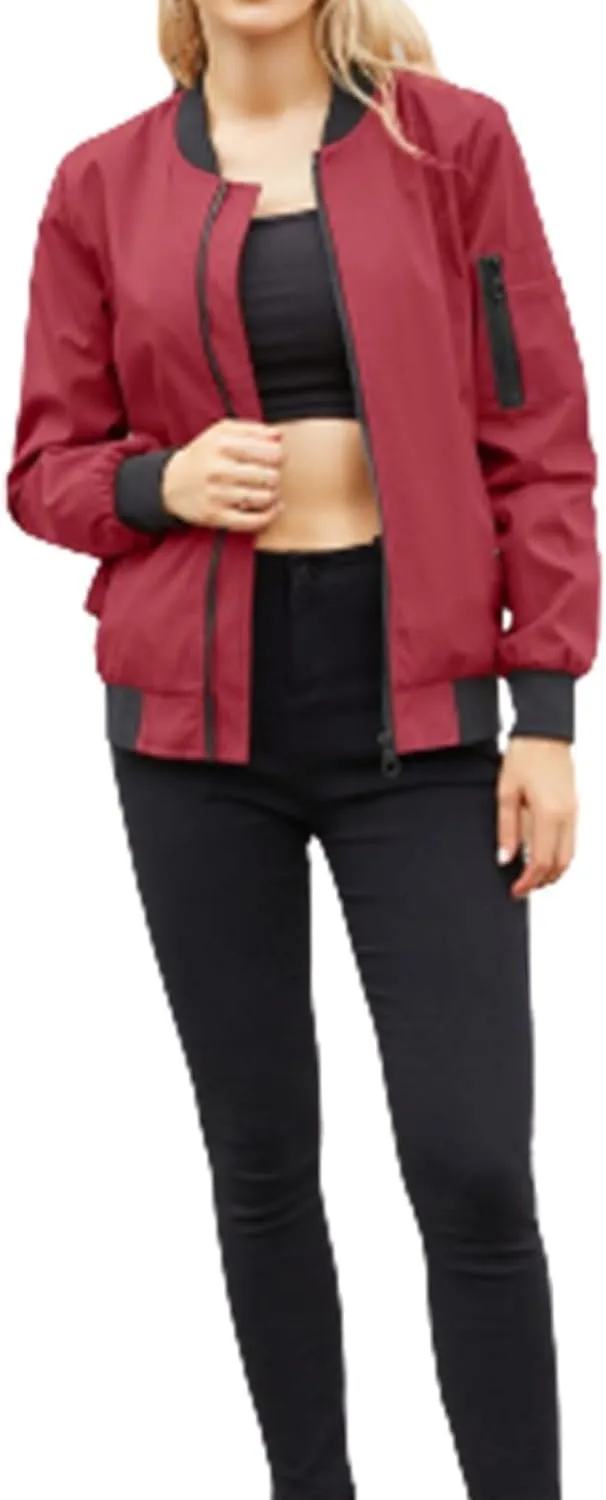 Miyaomn Womens Lightweight Bomber Jacket Casual Solid Long Sleeve Fall Coat Outfits Zip Up Outerwear Windbreaker with Pockets