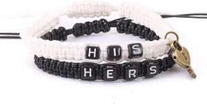 MJartoria Couples Bracelets, Personalized Matching Bracelets for Couples His and Hers, Handmade Rope Braided Rhinestone, Stainless Steel Bracelets for Lover BFF Bracelets for 2