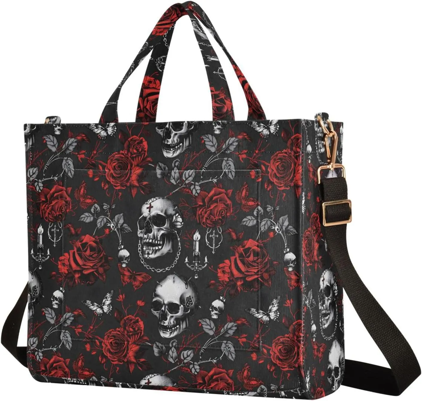 MNSRUU Corduroy Tote Bag for Women Gothic Skull Crossbody Tote