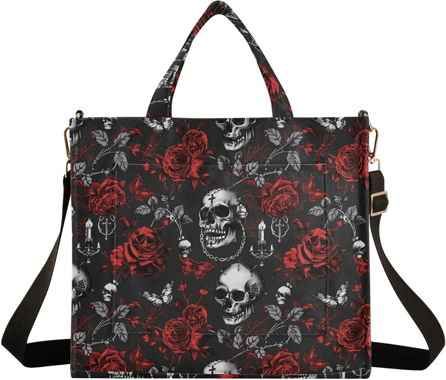 MNSRUU Corduroy Tote Bag for Women Gothic Skull Crossbody Tote