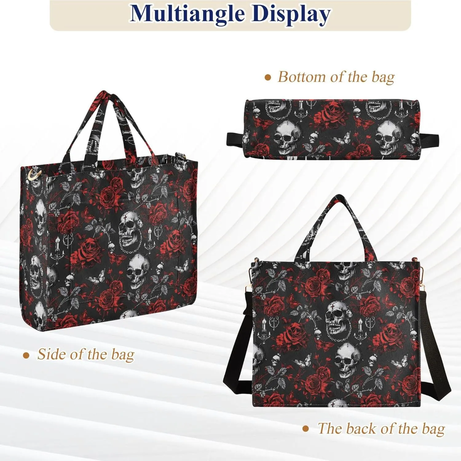 MNSRUU Corduroy Tote Bag for Women Gothic Skull Crossbody Tote