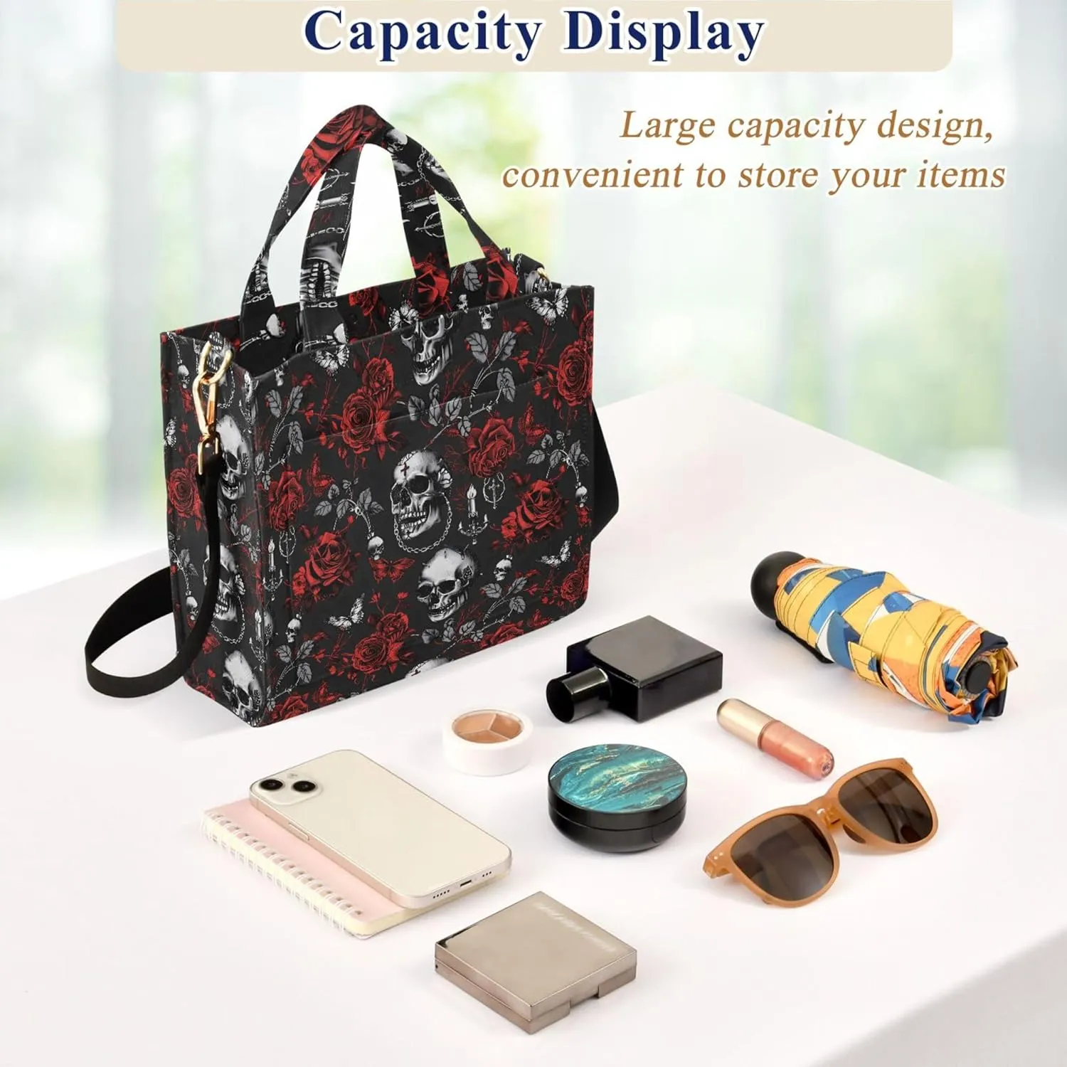 MNSRUU Corduroy Tote Bag for Women Gothic Skull Crossbody Tote