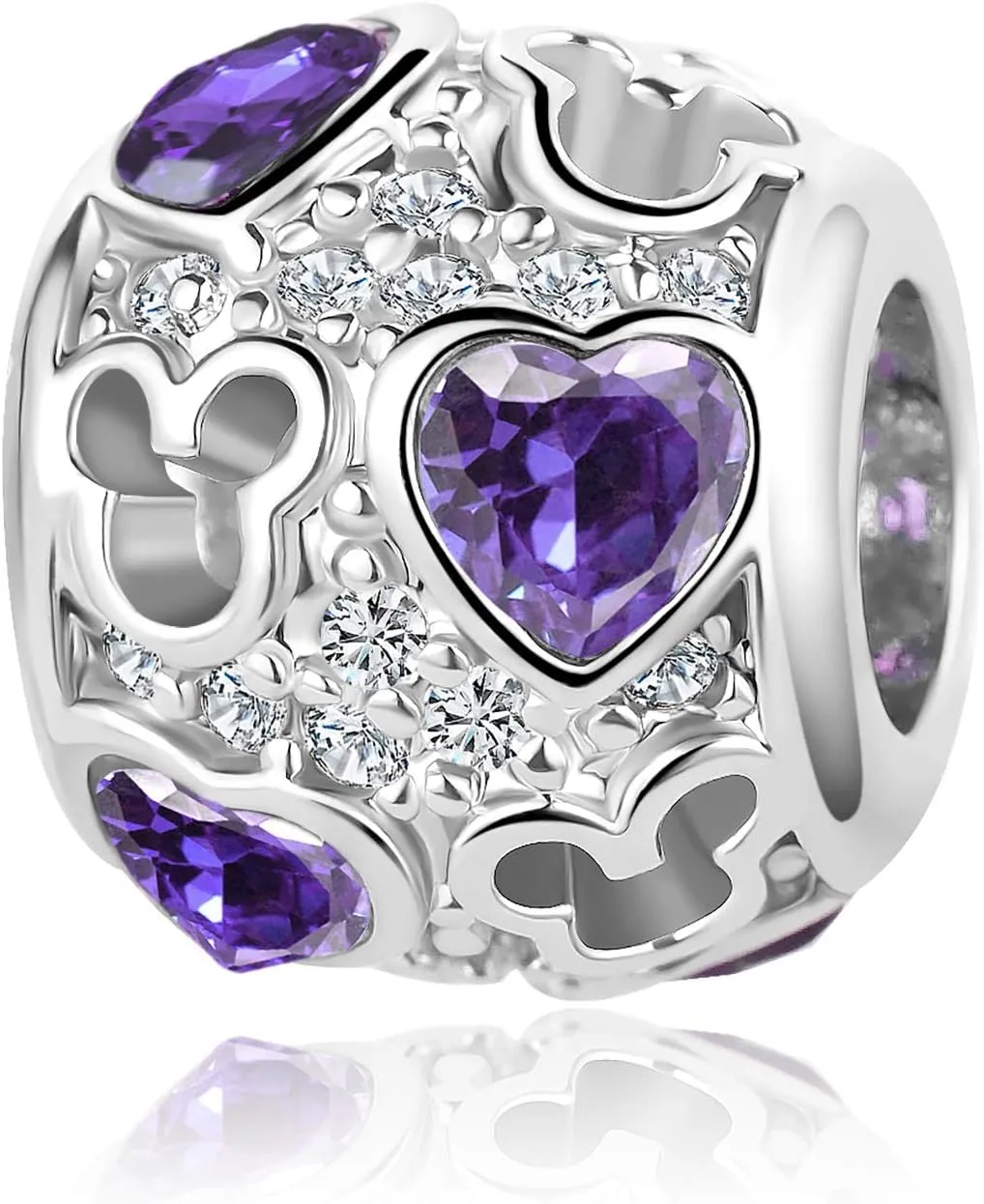Mouse Love Heart Bead Green Purple Blue Birthstone CZ fits Charms Bracelets for Women Daughter Friends Classmate Family