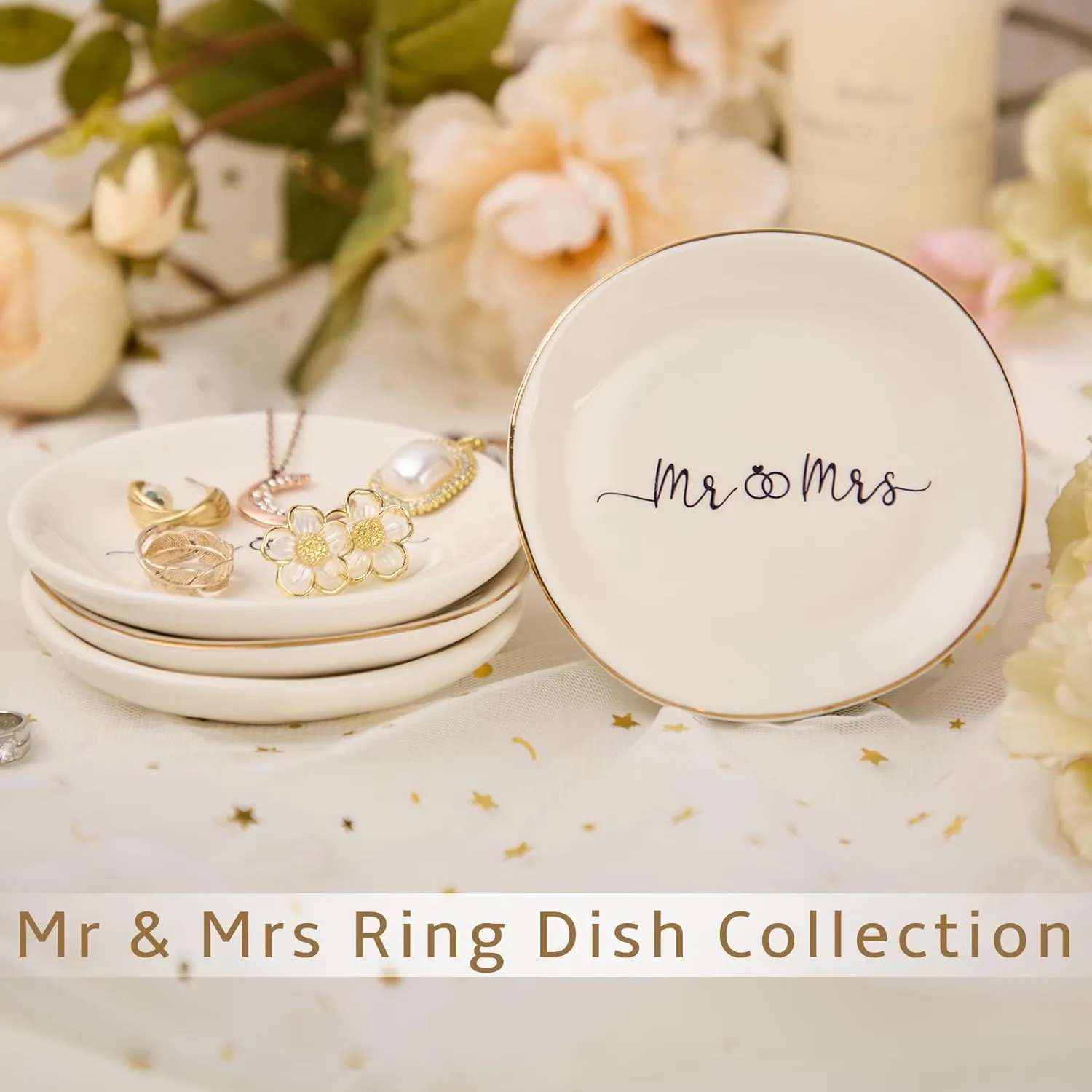 Mr & Mrs Jewelry Dish Ring Gift Circle Ceramic Jewelry Plate Ring Dish Ceramic Jewelry Tray Engagement Ring Tray Wedding Ring Holder Trinket Dish