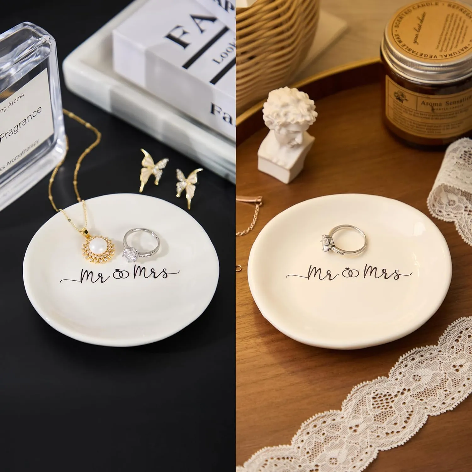 Mr & Mrs Jewelry Dish Ring Gift Circle Ceramic Jewelry Plate Ring Dish Ceramic Jewelry Tray Engagement Ring Tray Wedding Ring Holder Trinket Dish