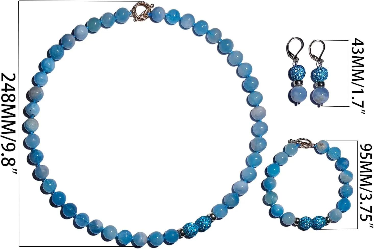 Natural Gemstone Handmade Bead Jewelry Set for Women Necklace Earring and Bracelet Set Boho Collar Jewelry Dangle Earrings Clasp Metal Fashion Jewelry Set