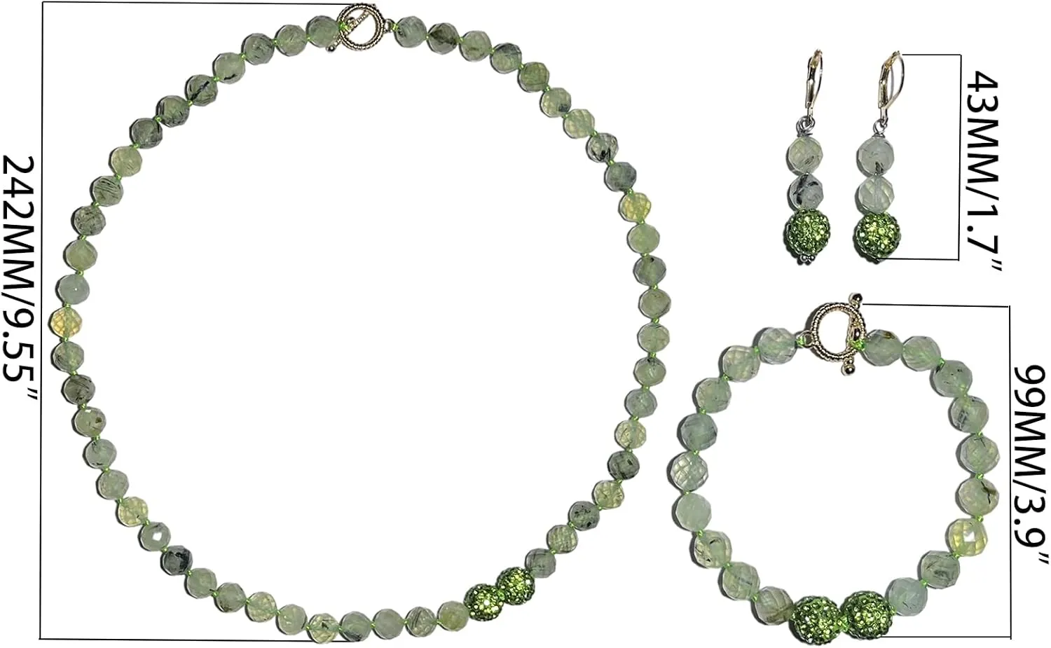 Natural Gemstone Handmade Bead Jewelry Set for Women Necklace Earring and Bracelet Set Boho Collar Jewelry Dangle Earrings Clasp Metal Fashion Jewelry Set