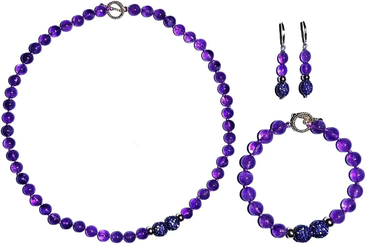 Natural Gemstone Handmade Bead Jewelry Set for Women Necklace Earring and Bracelet Set Boho Collar Jewelry Dangle Earrings Clasp Metal Fashion Jewelry Set