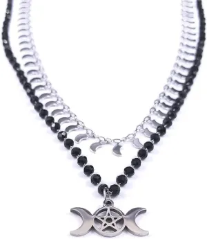 Necklace Pendant Black Crystal Bead Gothic Moon Sun Pentagram Necklace Silver Color Layer Necklaces Jewelry Jewelry Women Jewelry Birthday Gifts for Women Men
