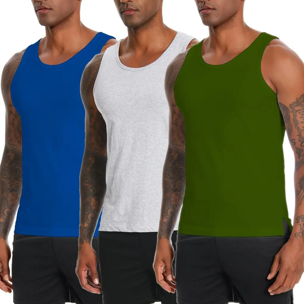 Nutria Mens Cotton Tank Tops 3 Pack Sleeveless Jersey Casual Classic T Shirts Crew Neck Summer Tees Multicolor U02