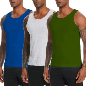 Nutria Mens Cotton Tank Tops 3 Pack Sleeveless Jersey Casual Classic T Shirts Crew Neck Summer Tees Multicolor U02