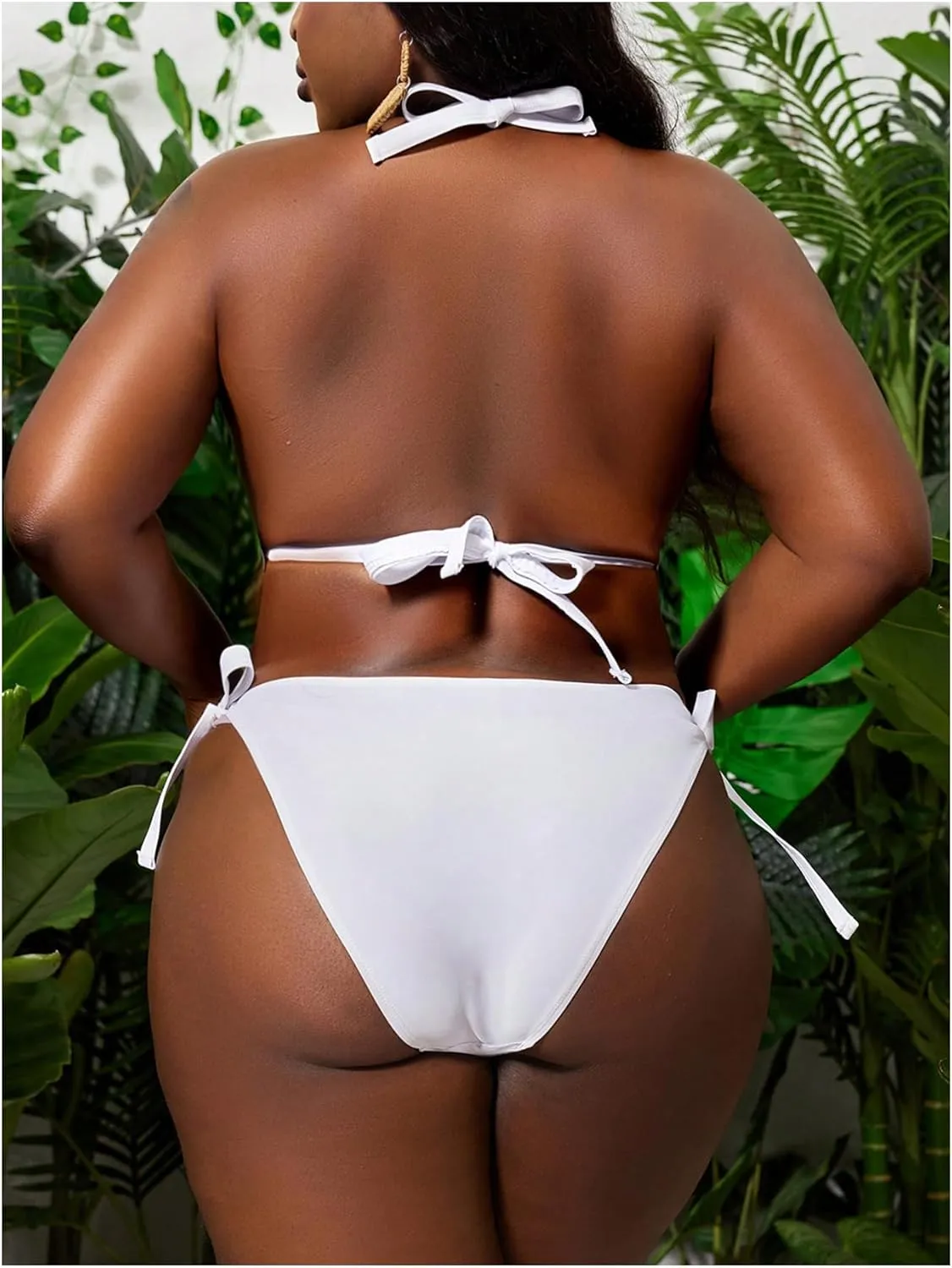 OYOANGLE Women's Bikini Sets Two Piece Bathing Suits Ring Linked Triangle Halter Swimsuit Beachwear
