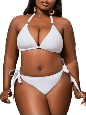 OYOANGLE Women's Bikini Sets Two Piece Bathing Suits Ring Linked Triangle Halter Swimsuit Beachwear