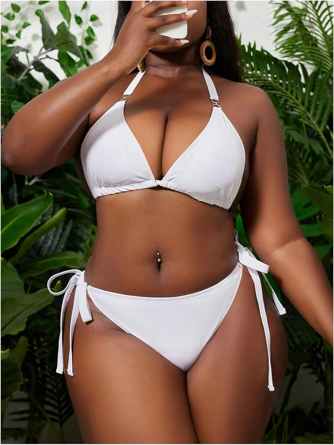 OYOANGLE Women's Bikini Sets Two Piece Bathing Suits Ring Linked Triangle Halter Swimsuit Beachwear