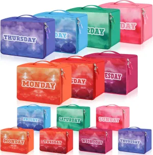 Paterr 14 Pcs Packing Cubes for Travel Kids Days of Week Compression Packing Cubes Colorful Luggage Organizers Suitcase Camp
