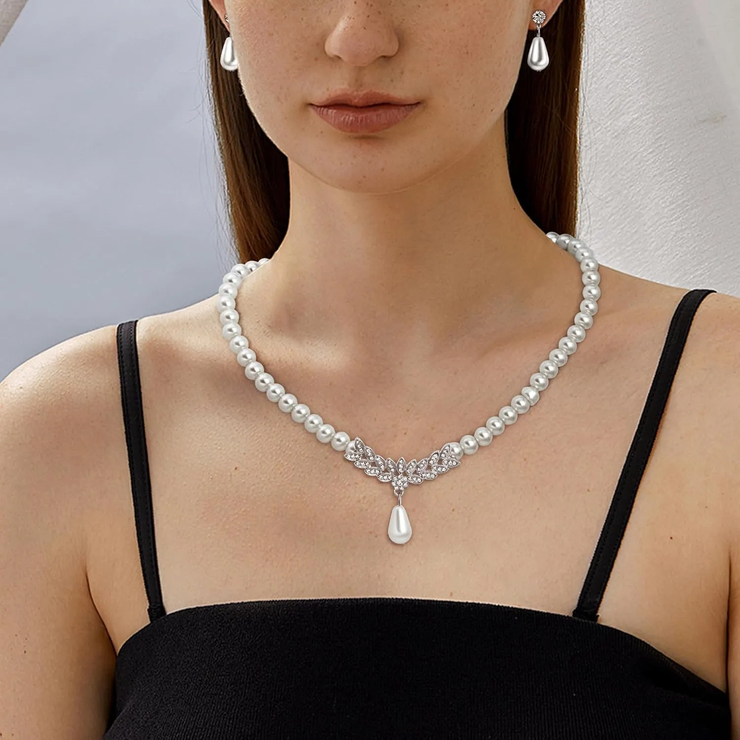 Pearl Necklace and Earrings Set, Bracelets Sets Simulated Pearl Bride Wedding Jewelry Set Accessories Wedding Necklace Jewelry Silver Gold Birthday Jewelry for Women