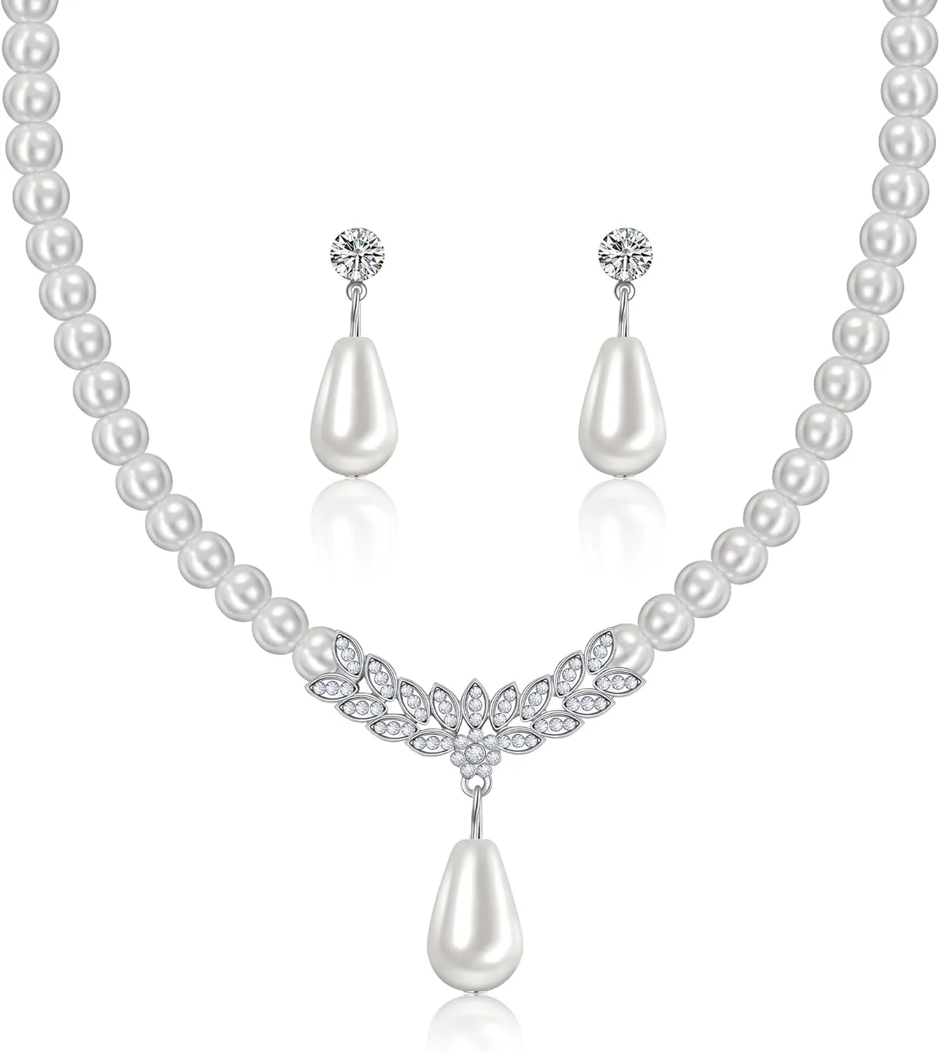 Pearl Necklace and Earrings Set, Bracelets Sets Simulated Pearl Bride Wedding Jewelry Set Accessories Wedding Necklace Jewelry Silver Gold Birthday Jewelry for Women