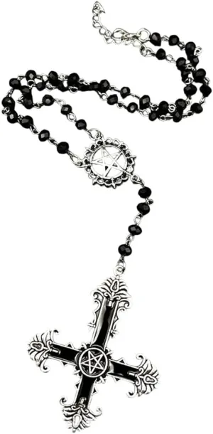 Pentagram Inverted Cross Rosary Baphomet Occult Gothic Sigil of Satanic Jewelry Devil Necklace Trad Goth Jewelry Gift Handmade with for You Black Jewelry