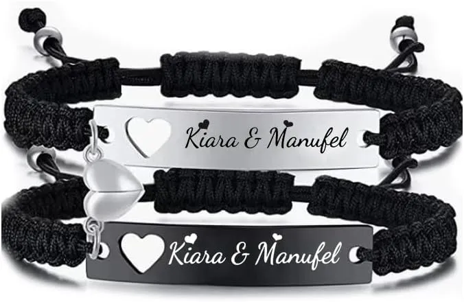 Personalized Braided Couples Bracelets Matching Heart Bracelets for Couples Relationship Bracelets Custom Engraved Infinity Pinky Promise Bracelet for Him and Her