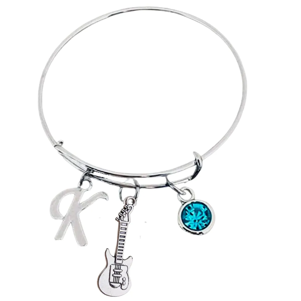 Personalized Girls Guitar Charm Bangle Bracelet - Music Jewelry - Music Gift - Guitar Jewelry - Music Note-Music Lover Jewelry Gift for Women, Teens and Girls