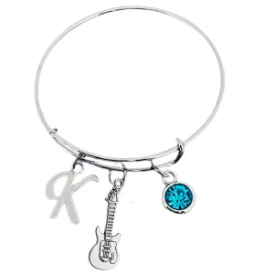 Personalized Girls Guitar Charm Bangle Bracelet - Music Jewelry - Music Gift - Guitar Jewelry - Music Note-Music Lover Jewelry Gift for Women, Teens and Girls