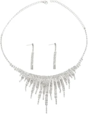 PRINCESS BRIDE Women Jewelry Set Silver Vintage Rhinestone Crystal Bridesmaid Jewelry Set for Wedding Choker Necklace and Earring Set Sparkle Prom Jewelry (A11)