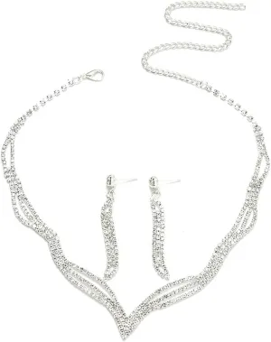 PRINCESS BRIDE Women Jewelry Set Silver Vintage Rhinestone Crystal Bridesmaid Jewelry Set for Wedding Choker Necklace and Earring Set Sparkle Prom Jewelry (A15)