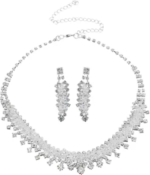 PRINCESS BRIDE Women Jewelry Set Silver Vintage Rhinestone Crystal Bridesmaid Jewelry Set for Wedding Choker Necklace and Earring Set Sparkle Prom Jewelry (A1)