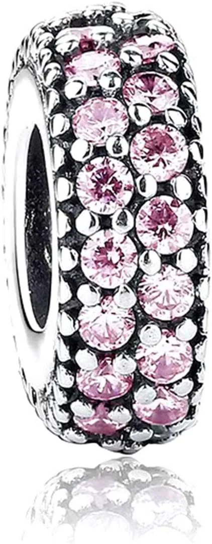 Purple Pink Green Blue CZ Spacer Charm Compatible with Pandora Bracelets Birthstone Bead Pendant Friends Family Birthday Anniversary