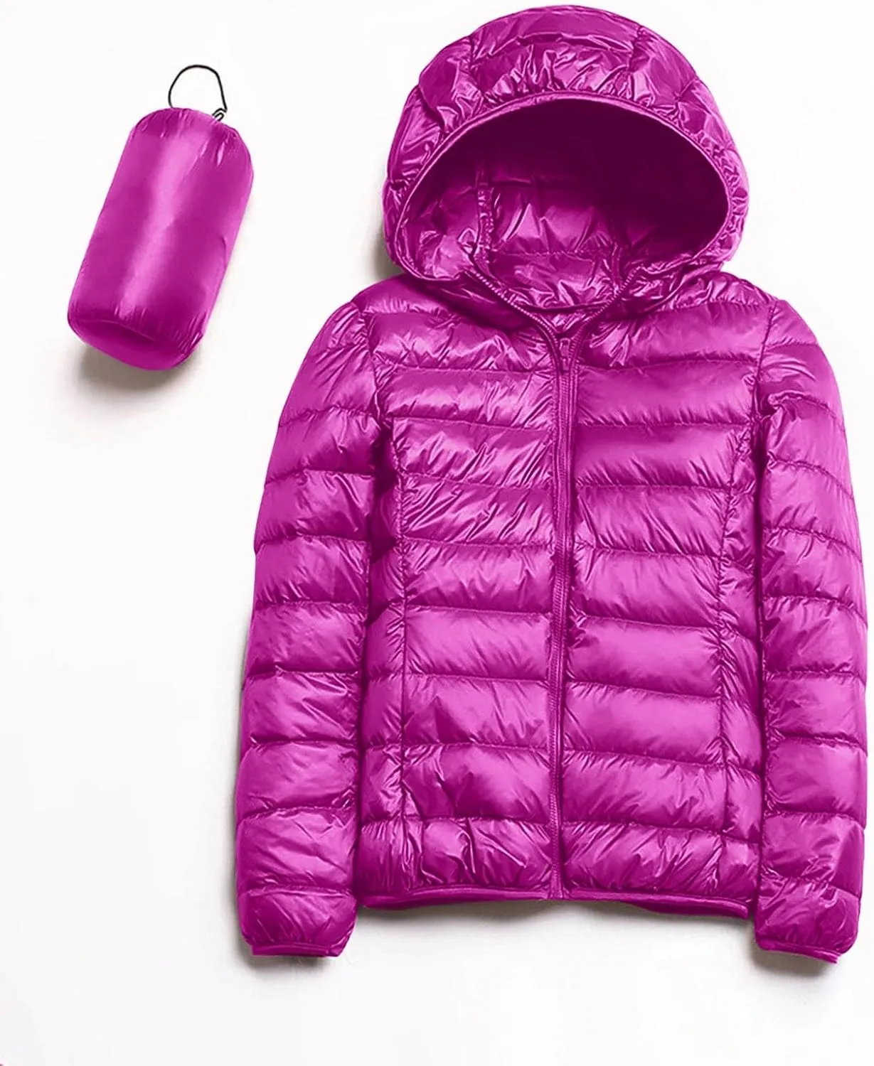 Quilted Jackets for Women Warm Hooded Down Jacket Packable Short Fall Jacket Zip Hooded Winter Coats with Pockets