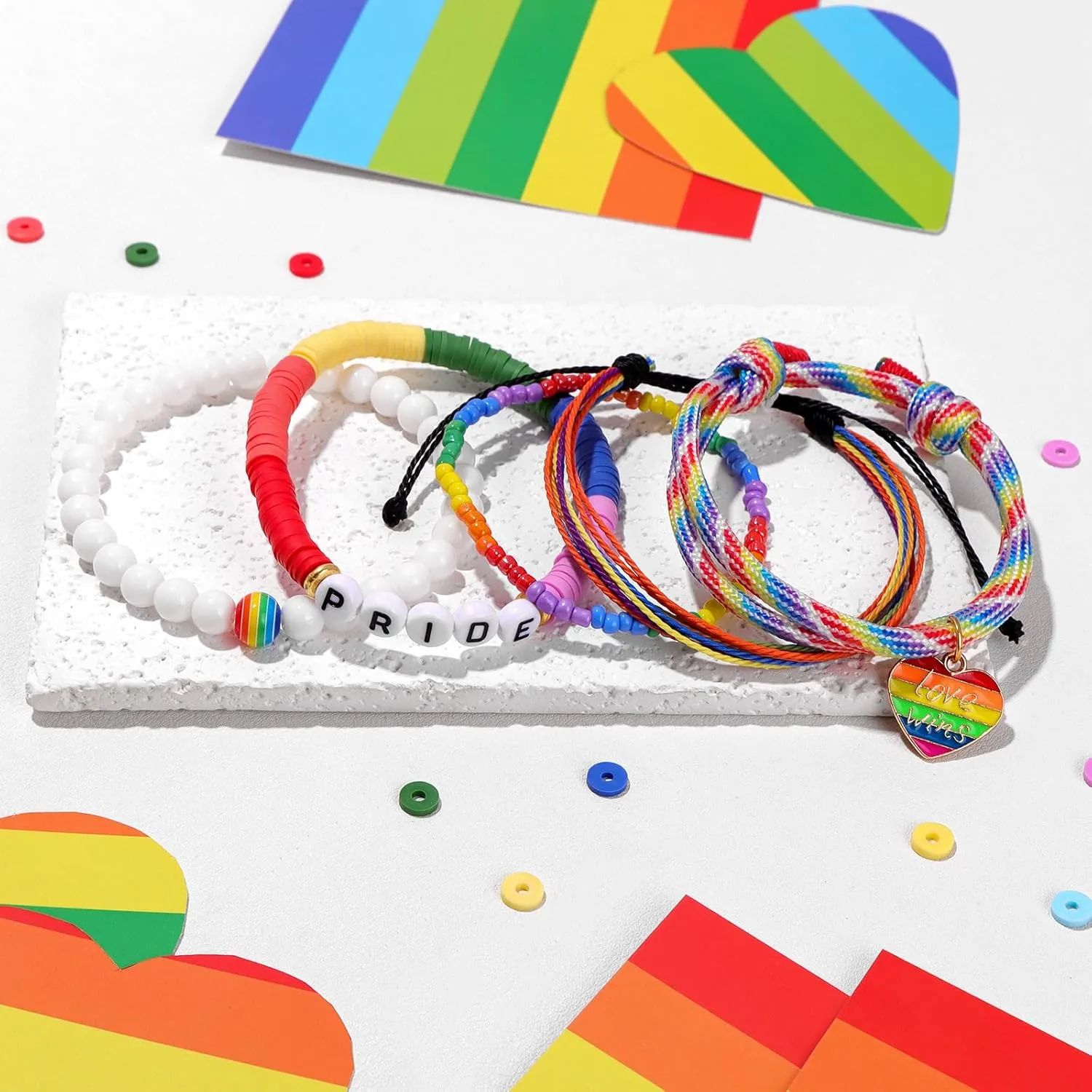 Raicegs 5PCS Bracelets Bohemian Stackable Beaded Bracelet Set for Women Surfer Heishi Friendship Bracelets Clay Beaded Rope Natural Stone Crystal Bracelets Boho Stacking Bracelets for Girl