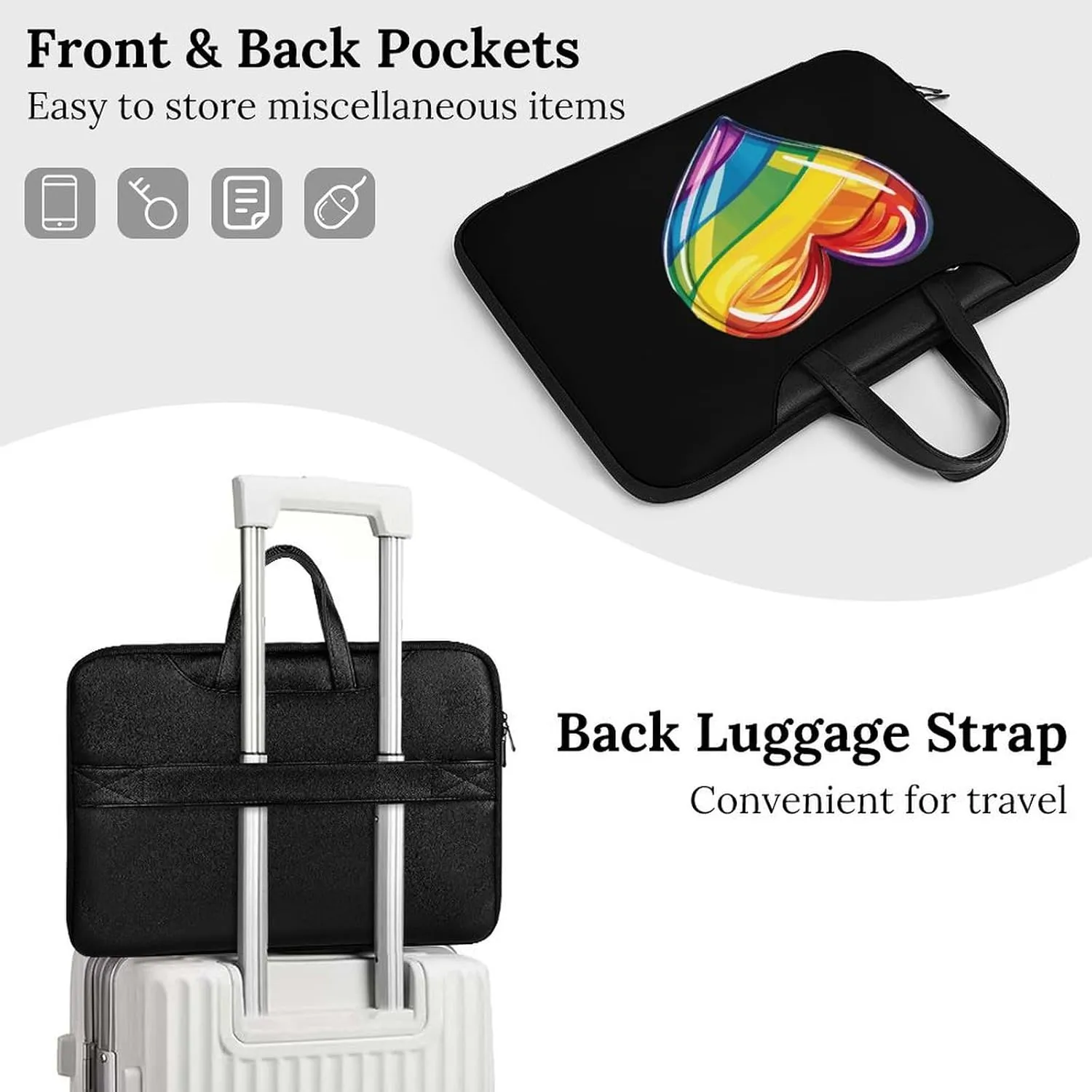 Rainbow LGBT Prideful Flag Heart Laptop Tote Bag Waterproof Computer Carrying Case Business Office Briefcase