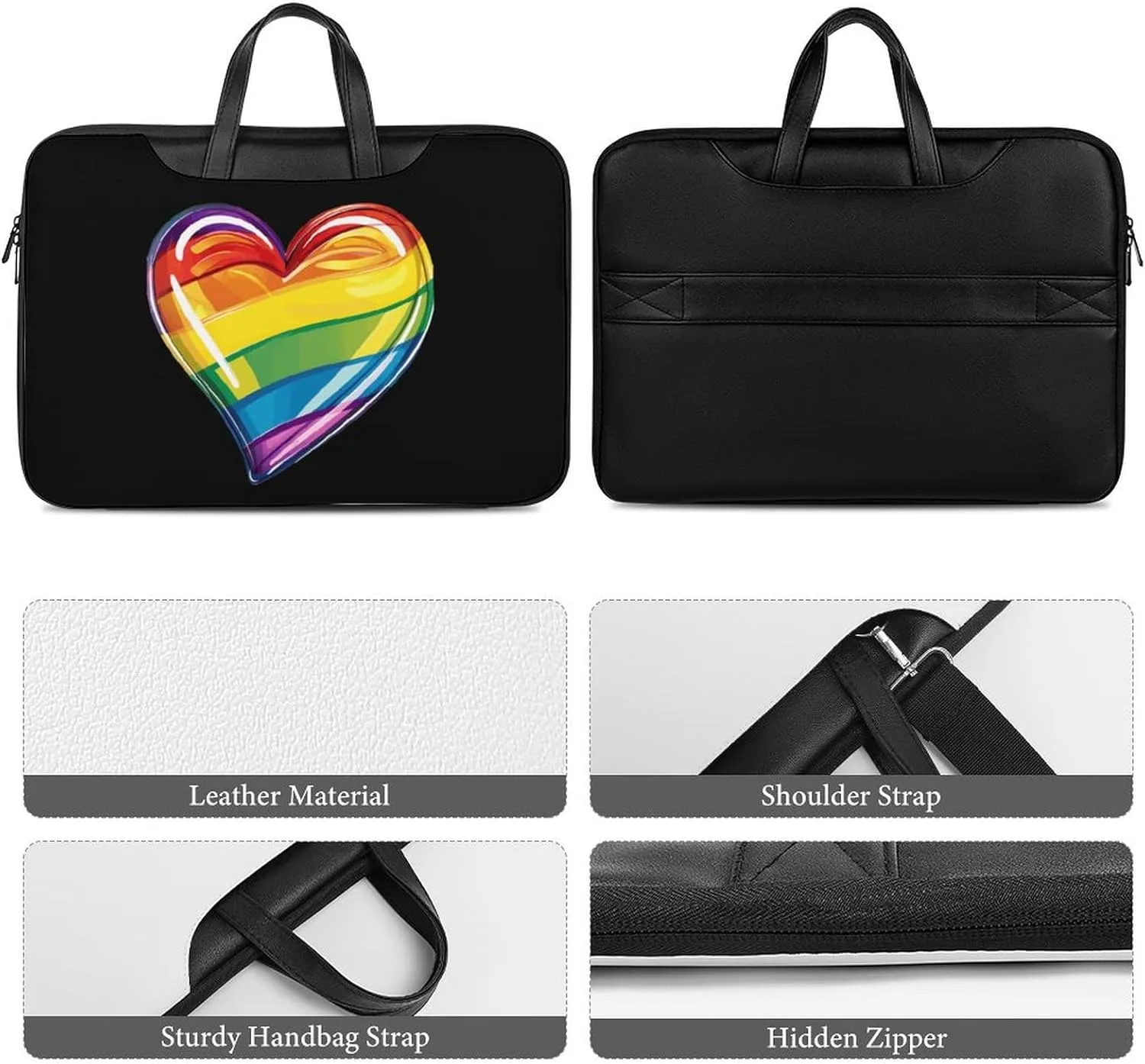 Rainbow LGBT Prideful Flag Heart Laptop Tote Bag Waterproof Computer Carrying Case Business Office Briefcase