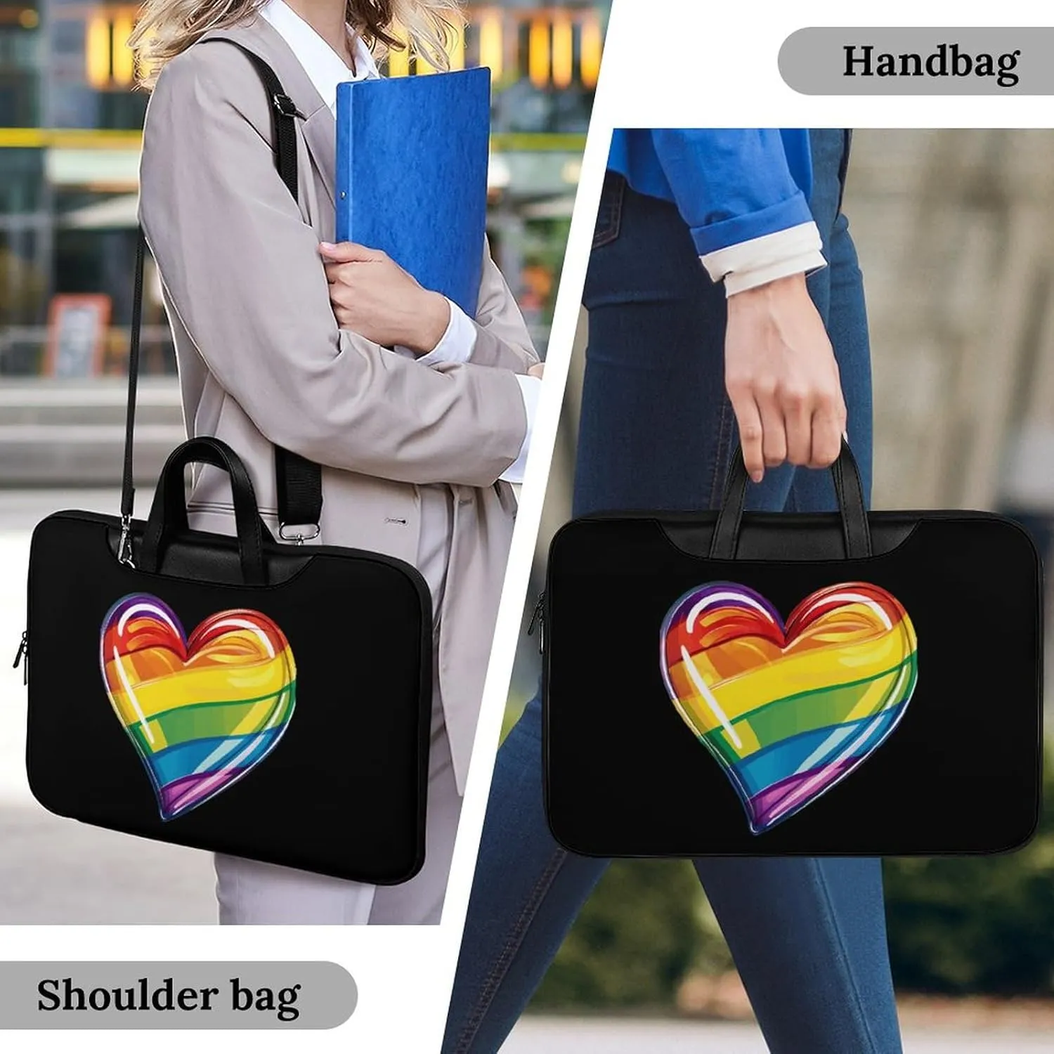 Rainbow LGBT Prideful Flag Heart Laptop Tote Bag Waterproof Computer Carrying Case Business Office Briefcase