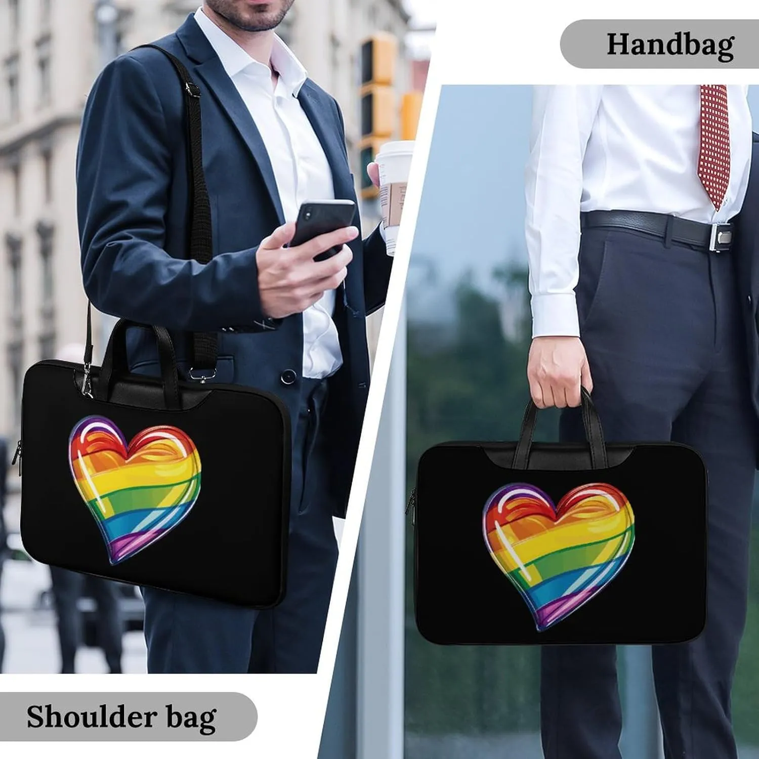 Rainbow LGBT Prideful Flag Heart Laptop Tote Bag Waterproof Computer Carrying Case Business Office Briefcase